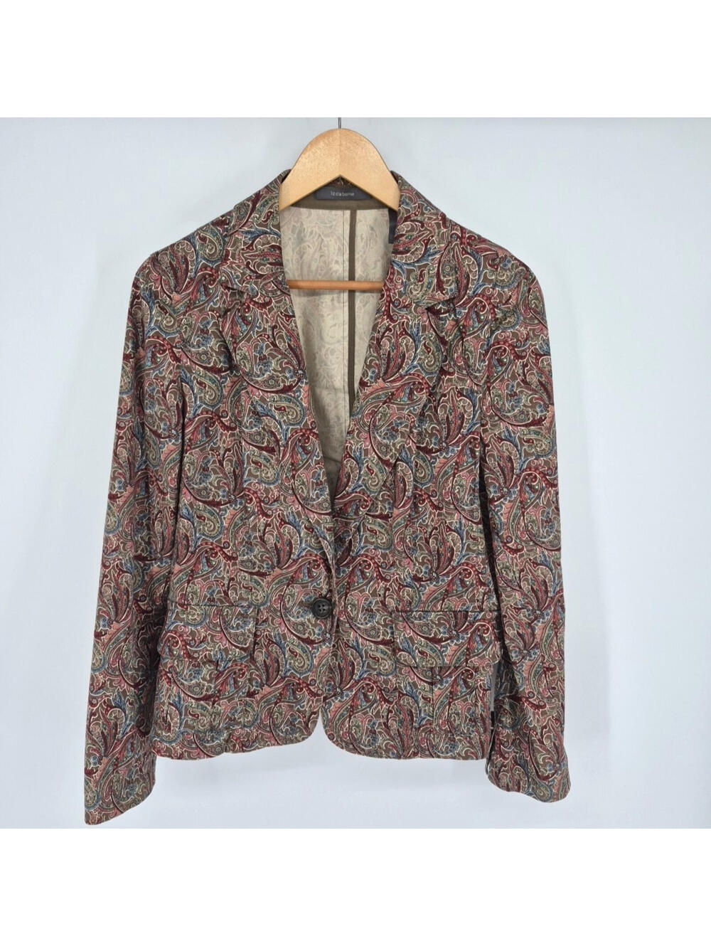 Liz Claiborne Women's Size 12 Paisley Blazer Jacket Multicolor 1 Button Pockets